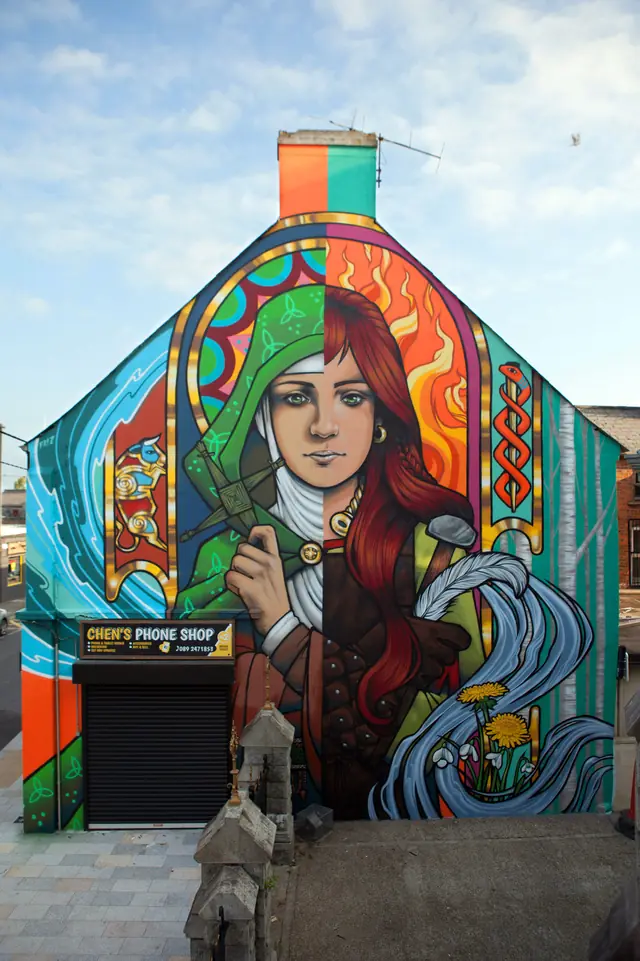 Friz’s Brigid of Faughart mural on Bridge Street
