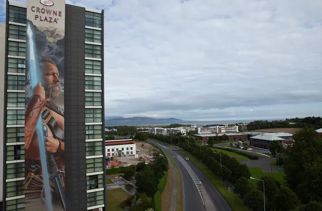 Smug’s Lugh mural rising above Dundalk